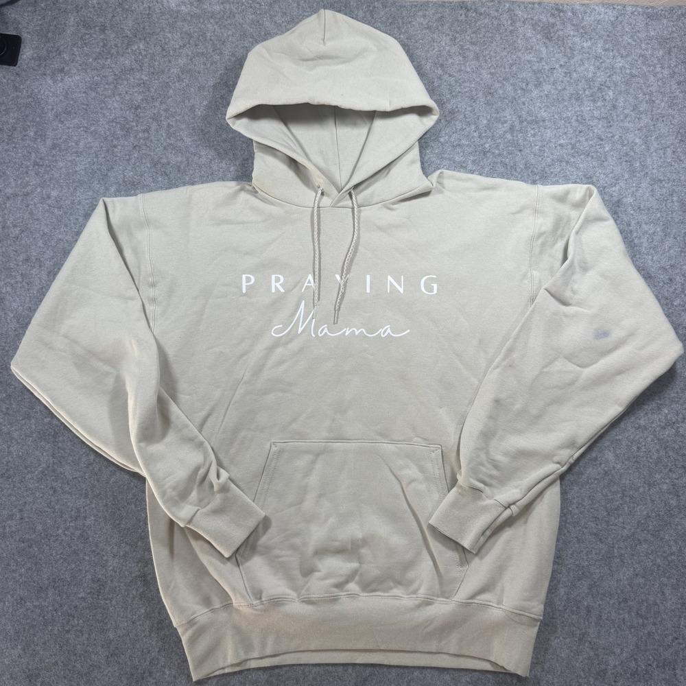Hanes Praying Mama Graphic Hoodie Medium Tan Cotton Blend Pullover